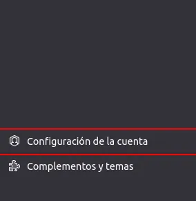 Menú de ajustes de Thunderbird con la opción Configuración de la cuenta marcada