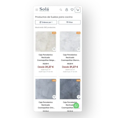 Captura de la tienda online de Azulejos Solá