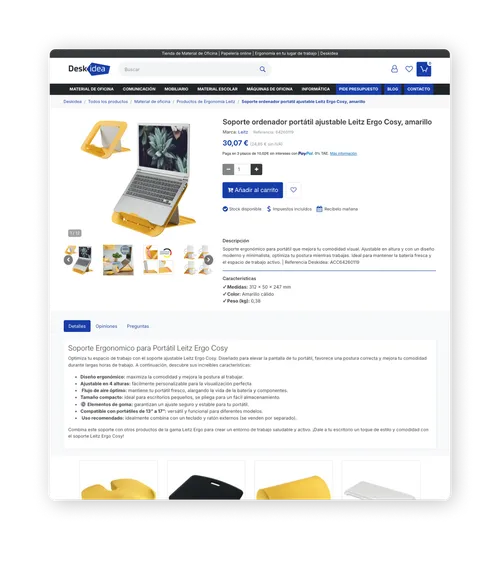 Captura de la tienda online de DesKidea
