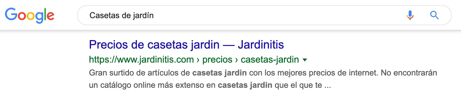 Ejemplo de keyword indexada en los resultados de búsqueda