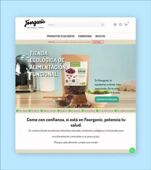 Captura de la tienda online de Foorganic
