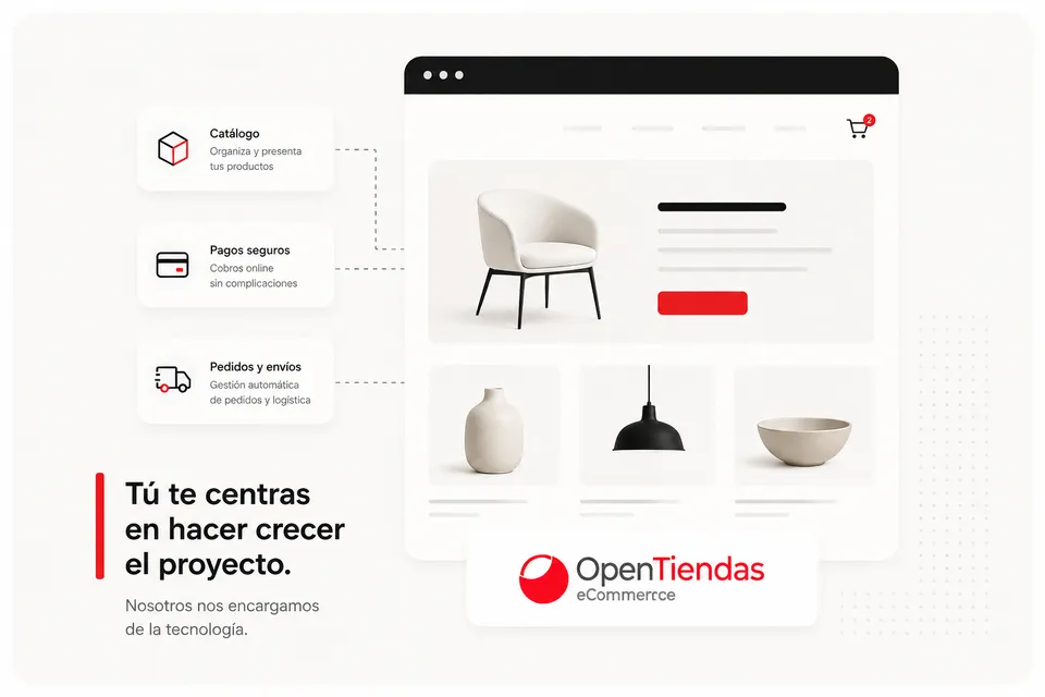 Panel de una tienda online gestionada con OpenTiendas: catálogo, pagos seguros y gestión automática de pedidos y envíos