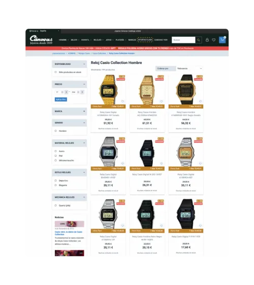 Captura de la tienda online de Joyería Cánovas