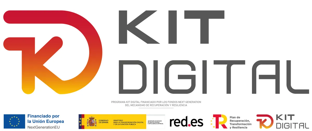 Logotipos oficiales del programa Kit Digital, financiado por la Unión Europea (NextGenerationEU), el Gobierno de España y red.es