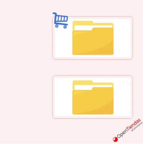 Icono de carpetas de archivos con un carrito de compra, representando la migración de datos de una tienda online