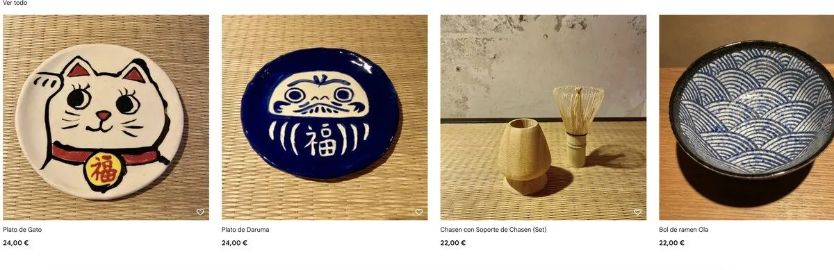 Parrilla de producto de la tienda online de MOMO Barcelona con platos y piezas de vajilla japonesa