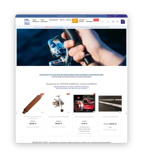 Captura de la tienda online de Náutica Milán