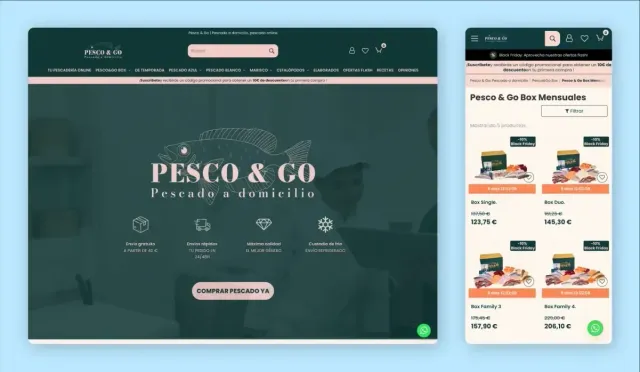 Home y listado de boxes de la tienda online de Pesco & Go, pescado a domicilio