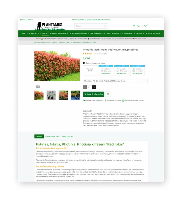 Ficha de producto de la tienda online de Plantamus, vivero en Galicia