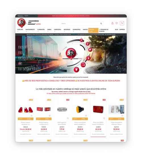 Captura de la tienda online de Recambios del Camión