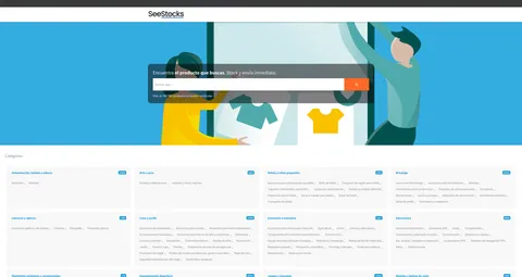 Página de inicio de SeeStocks con buscador de productos y listado de categorías