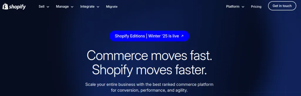 Página de inicio de Shopify