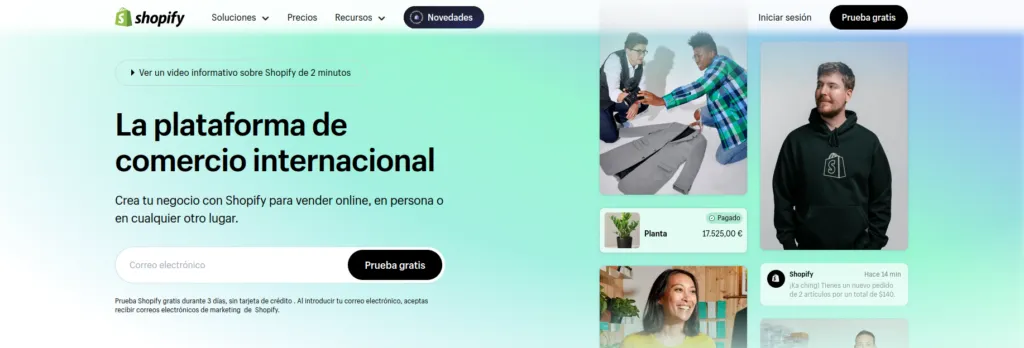 Página de inicio de Shopify