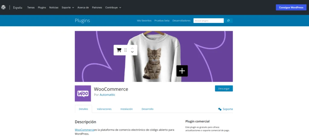 Página de WooCommerce en el directorio de plugins de WordPress.org