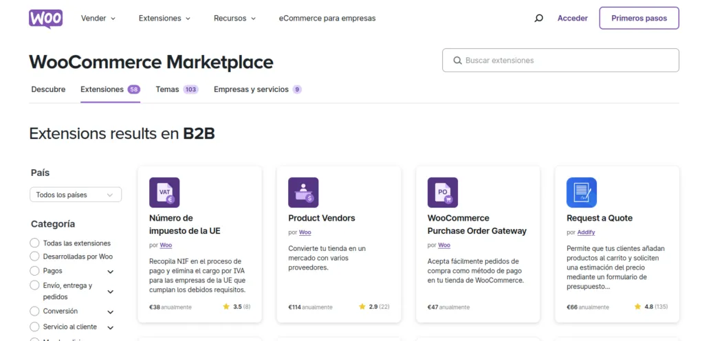 Extensiones B2B en el WooCommerce Marketplace